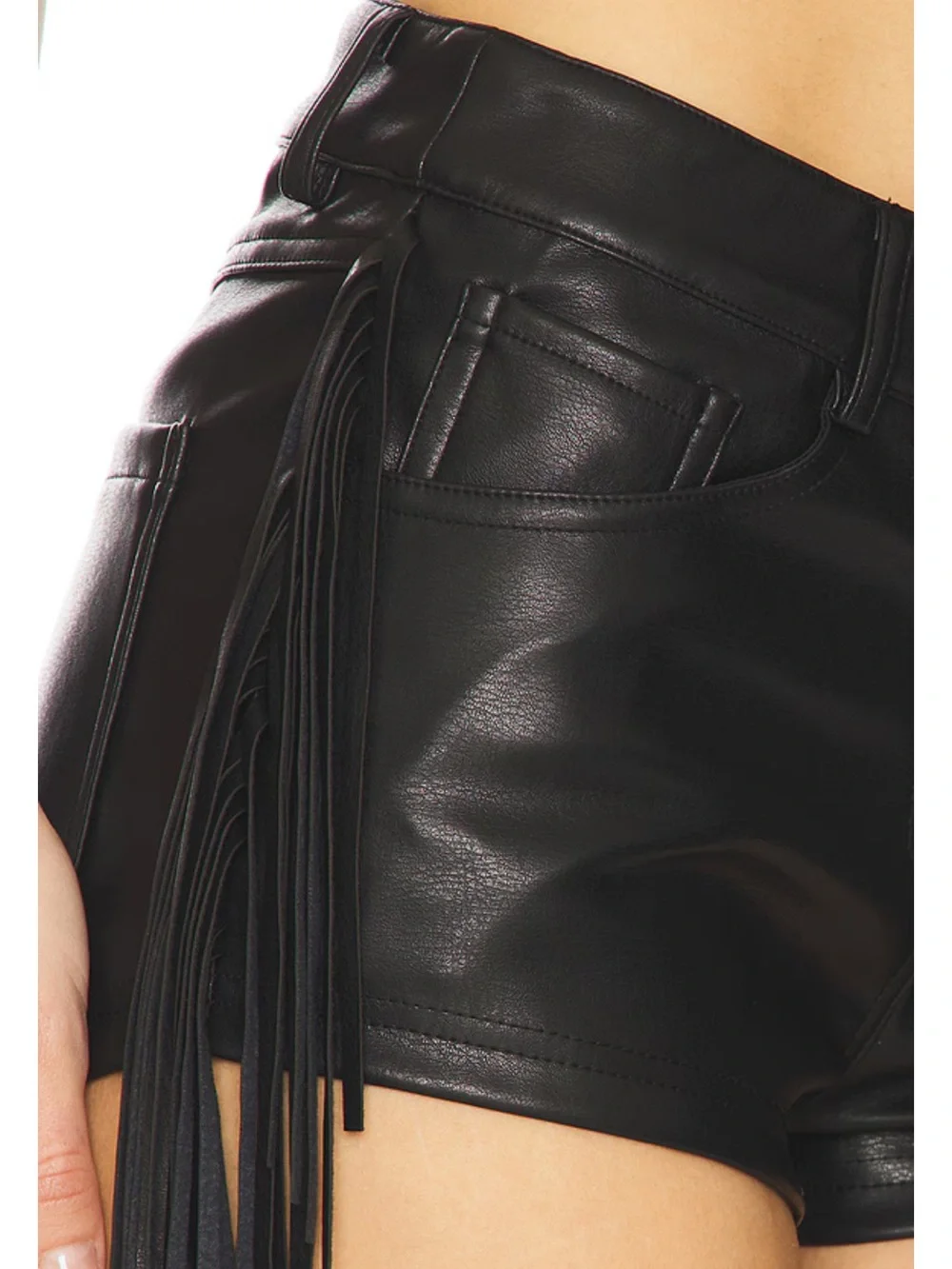 superdown Karina Fringe Shorts Black Faux Leather High-Waist Revolve S